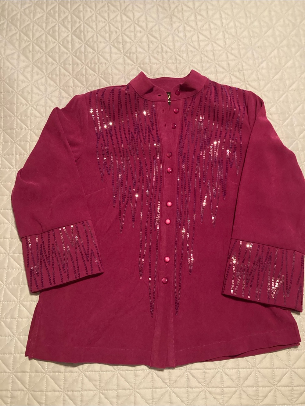 Bob Mackie Women's Fuchsia Sequin-Embellished Button Front Jacket